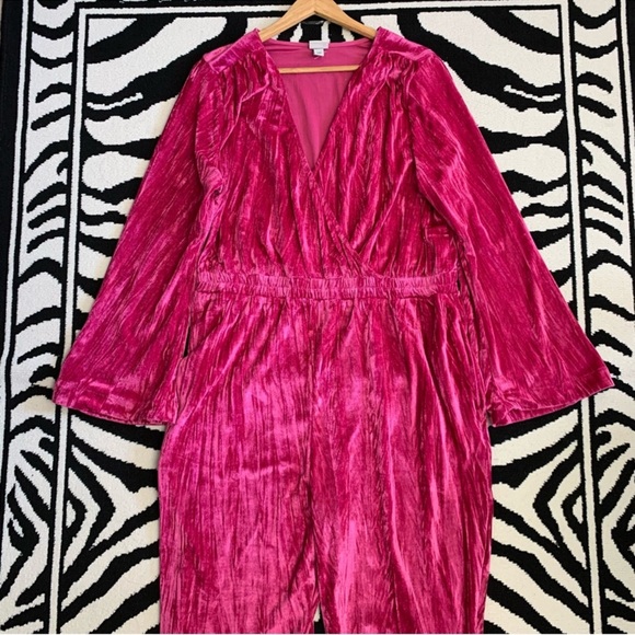 NWOT A New Day Velvet Hot Pink Long Sleeve Velour Jumpsuit Plus Size XXL - Picture 4 of 11